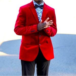 Men’s Slim Fit Red Velvet Blazer - L - Worn Once
